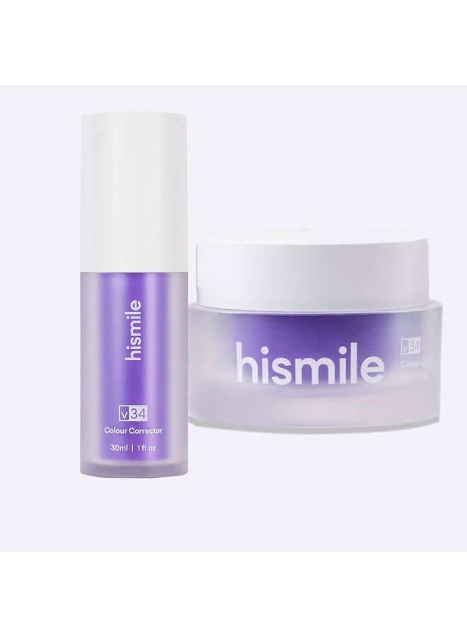 هاي سمايل مصحح لون الأسنان Hismile V34 + بودرة Hismile، تبييض الأسنان باللون البنفسجي - Image 1